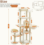 Large Cat Tree for Indoor Cats, 59" Tall Cat Tower with 3 Removable Pompom Sticks, Spacious Condo, Large Hammock and Scratching Posts, Sturdy Play House for Large Cats,Beige