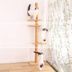Cat Tree for Indoor Cats,3-Tier Floor to Ceiling Cat Climbing Tree 9 Feet,Tall Climbing Activity Center with Scratching Post,Cozy Bed,for Indoor Cats Upgraded (Khaki)