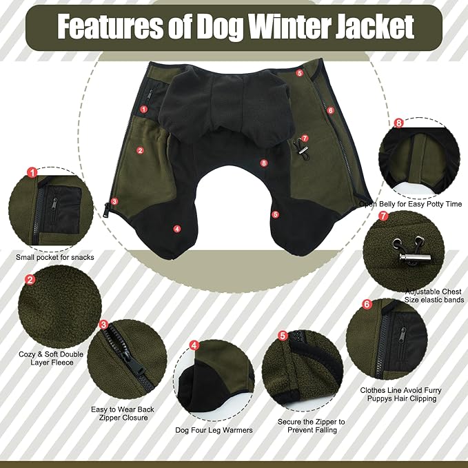 DENTRUN Small Dog Winter Coat, Warm Fleece Jacket with Removable Turtleneck, Dog Cozy Sweater for Puppy, Cold Weather Outfit, Windproof Costume, Soft Woolly Pajamas