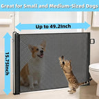 15" Step Over Retractable Dog Gate, No-Drill Pet Barrier for Doorways & Stairs, Easy Human Access & Pet Containment, Adjustable Small Dog Gate for Indoor Use