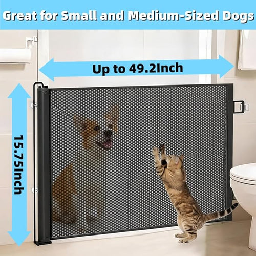 15" Step Over Retractable Dog Gate, No-Drill Pet Barrier for Doorways & Stairs, Easy Human Access & Pet Containment, Adjustable Small Dog Gate for Indoor Use
