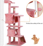 ZENY 54 Inch Cat Tree, Multi-Level Cat Condo with Scratching Post + 2 Play Houses, Pet Furniture in Pink