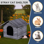Outdoor Cat House Cat House for Outdoor and Indoor Use - Waterproof Shelter for Cats, Dogs, and Feral Animals (Grey Wood Color, Medium)