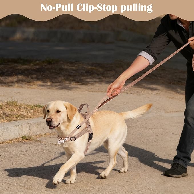 Annchwool No Pull Dog Harness with Front Clip and Easy Control Handle-Belly & Chest Adjustable Dog Harness and Leash Set for Small Medium Dogs-Heavy Duty Vest Harnesses Easy for Walking(Brown,S)