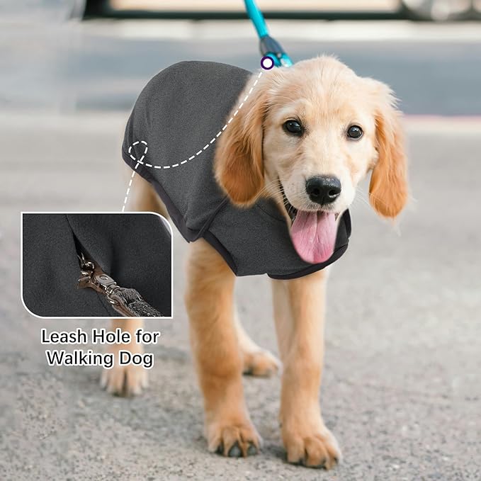 ROZKITCH Fleece Dog Winter Coat Soft Pullover Pajamas, Windproof Warm Cold Weather Jacket Vest with Leash Hole, Jumpsuit Apparel Outfit Clothes for Walking Hiking Travel Sleep Black XL