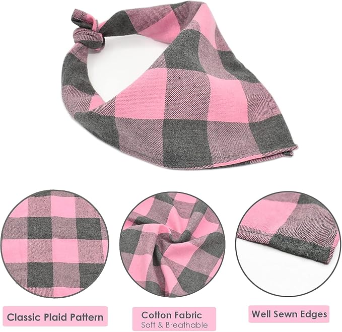 Bubblepup Plaid Dog Bandana, Cotton Dog Bandana for Small Medium Large Dogs, Dog Kerchief, 1PC Square Dog Scarf Dog Triangle Bibs
