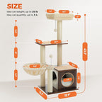 PEQULTI Modern Cat Tree for Indoor Cats,Multilevel Play House Cat Tower with Cat Condo, Scratching Post, Cozy Hammock and Plush Pompom, Brown