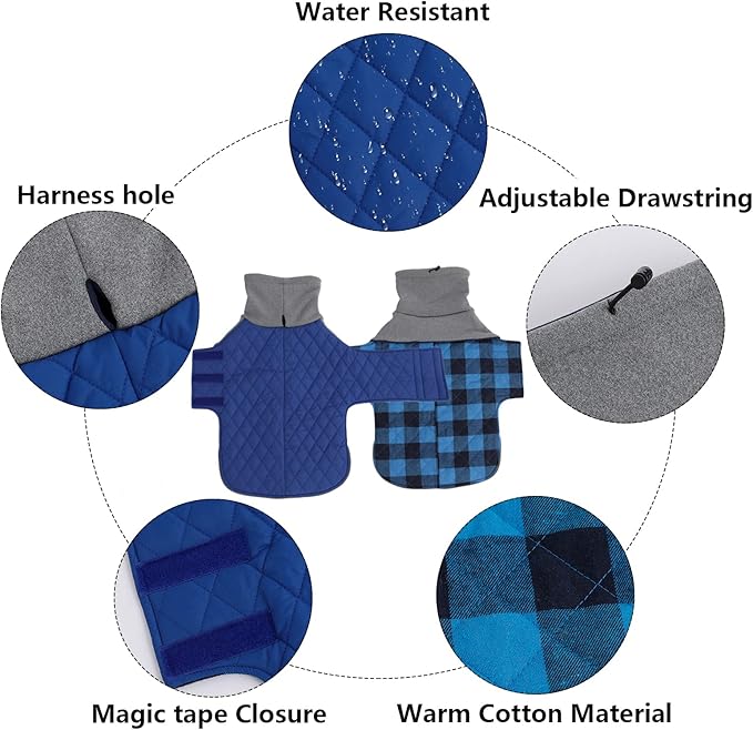 Geyecete Dachshund Coat,Dachshund Winter Coat,Warm Waterproof Windproof, High Neckine String Holes Miniature Dachshund Jacket for Small Dog-Blue-L