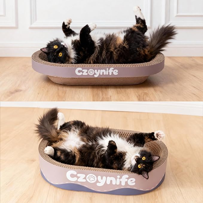3PCS Cat Scratcher Cardboard, Oval Cat Scratch Pad Bowl Nest for Indoor Cats, Round Cat Scratching Board Corrugated Lounge Cat Bed, Furniture Protector for Couch (Coffee, 17 * 11.5 in)