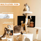 Petest Cat Tree 38 Inch Real Wood Cat Tower with Natural Branches, Cat Condo for Indoor Cats, Modern Cat Furniture with Sisal Scratching Post, Perches & Hanging Toy