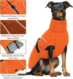 Queenmore Winter Dog Coat Warm Dog Jacket Vest Waterproof Puffer Fleece Snowsuit Adjustable Buckle Leash Hole Reflective Cold Weather Parka for Small Medium Large Dogs Girl Boy Orange M