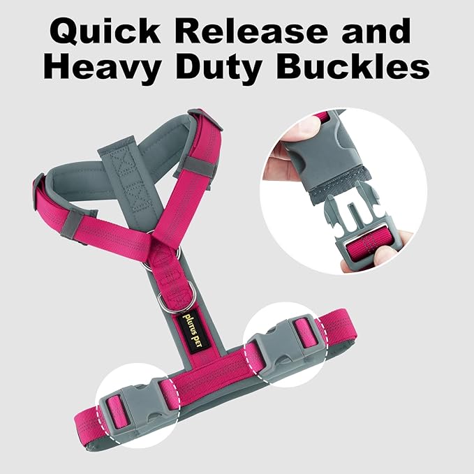 Plutus Pet No Pull Dog Harness, Adjustable Nylon Harness with Soft Padding, Reflective and Heavy Duty Dog Harness for Small, Medium, Large Dogs(Hot Pink, XS)