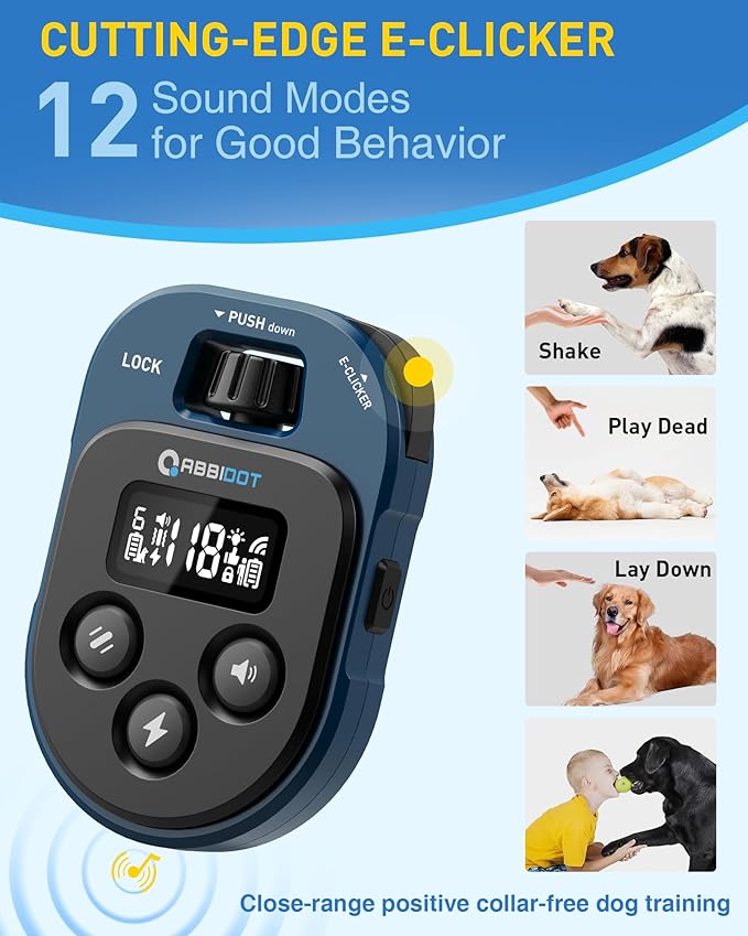 ABBIDOT Shock Collar for Dogs, 4500FT Dog Training Collar with Remote，IPX7 Waterproof Rating，6 Training Modes (Beep, Vibration, Safe Shock), Enhanced Night Light, Rechargeable E-Collar （10-130 lbs）
