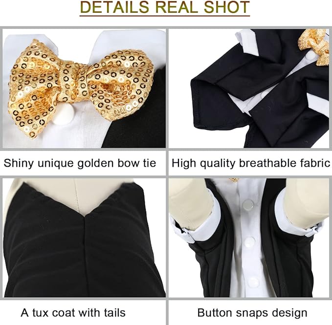 Dog Tuxedo, Formal Pet Clothes Shirt Costume Wedding Attire Party Bow Tie Suit, Pet Outfit for Small Medium Large Dogs Cats, Halloween Pet Costumes Birthday Puppy Clothing Christmas Apparel (XL)