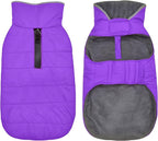 Dog Winter Coat, Waterproof Dog Jacket with Leash Hole, Reflective Adjustable Pet Snow Vest, Warm Fleece Sweater for Small Medium Large Dogs - Purple, S