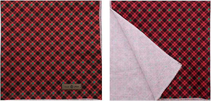 Lionet Paws Reversible Washable Cotton Dog Bandana - Red & Tree Patterns, Adjustable Square Kerchief for Small to Large Dogs