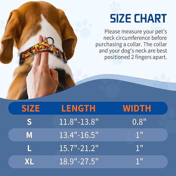 Kazazoo Martingale Collar for Dogs with Quick Release Buckle Adjustable Soft Durable Dog Collar for Small Medium Large No Pull Training Dog Collars-Maple Leaf S