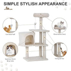 36-Inch Ergonomic Cat Activity Tower with Sisal-Wrapped Columns & Toys - Modular Design Saves Floor Space While Providing 3-Tier Vertical Play Zones for Multiple Indoor Cats（Beige）
