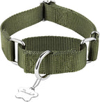 Martingale Dog Collar, Escape-Proof and No Slip Design, Heavy-Duty Nylon with Metal Buckle, Adjustable for Small, Medium & Large Dogs, Colorfast for Training, Daily Walks (Military Green,M)