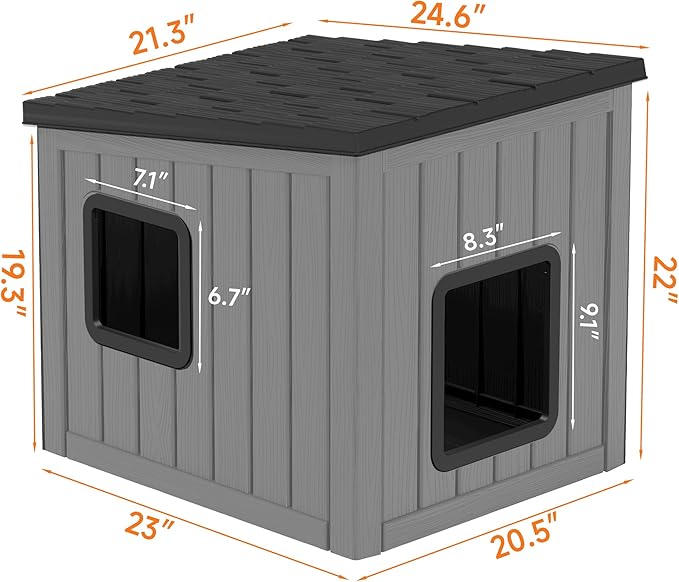 KAMABOKO Outdoor Cat House Weatherproof Insulated for Winter, Durable Shelter for Feral and Outdoor Cats, All-Season Cat House with Removable Roof & Waterproof Base for Patio, Porch, Black