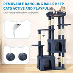 61" Multi-Level Cat Tree Tower for Large Indoor Cats & Maine Coons – Extra-Large Perch, 2 Spacious Condos, Durable Sisal Scratching Posts, Play Toys, Stable Modern Playground - Blue