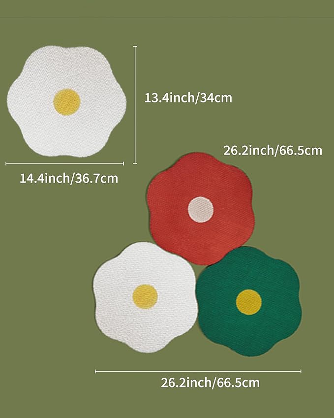 Wall Mount Cat Scratching Pads 3-Pack - Flower Design in Sunny Egg, Red & Green, Easter Gift for Cat Lovers, Space-Saving Home Decor that Saves Furniture
