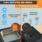 Elevated Dog Bowls, Raised Dog Bowl Stand with 4 Adjustable Heights, Stainless Steel Food Bowl & No-Spill Water Bowl – Dog Bowls Elevated for Small, Medium & Large Dogs