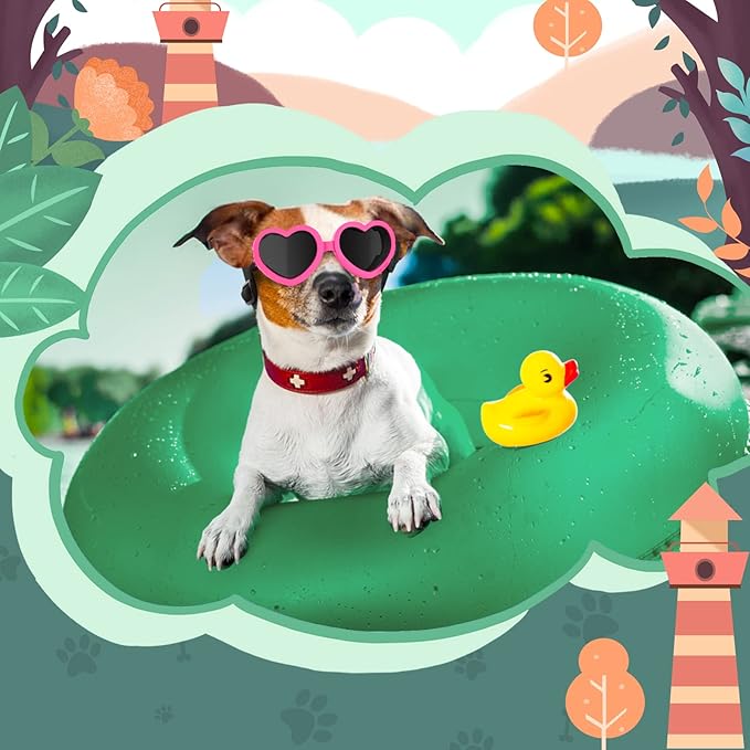 Lewondr 2 Pack Small Dog Sunglasses UV Protection Goggles Eye Wear Protection with Adjustable Strap Doggy Heart Shape Anti-Fog Sunglasses for Pet Dogs Sun Glasses Doggie Windproof Glasses, Pink