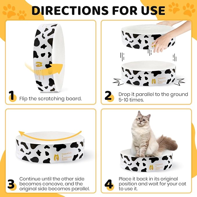 Cat Scratcher Cardboard Bed - Happy&Polly Round Scratching Pad for Indoor Cats Double-Sided Usable Corrugated Cat Beds Furniture Protector Cat Scratch Deterrent - White