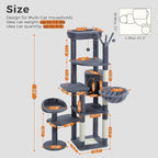 Large Cat Tree for Indoor Cats, 59" Tall Cat Tower with 3 Removable Pompom Sticks, Spacious Condo, Large Hammock and Scratching Posts, Sturdy Play House for Large Cats,Dark Grey