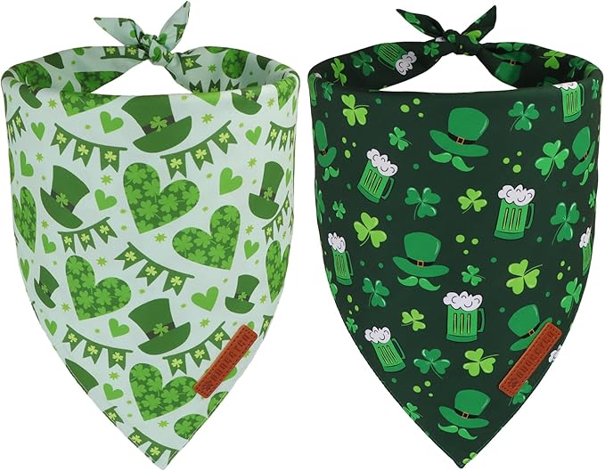 ADOGGYGO St Patricks Day Dog Bandana, Green Shamrock Pet Scarf, Premium Fabric, St Patrick Bandanas for Small Dogs (Small)