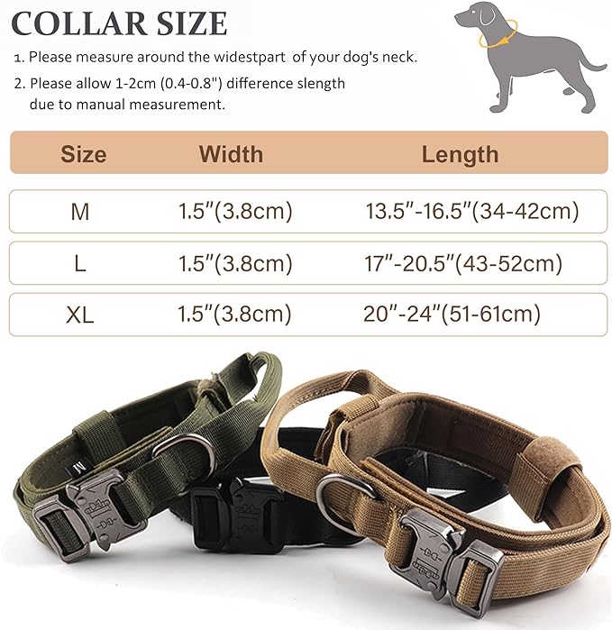 Tactical Dog Collar, Adjustable Military Training Nylon Dog Collar with Control Handle and Heavy Quick-Release Metal Buckle for Small Medium Large Dogs, Black L