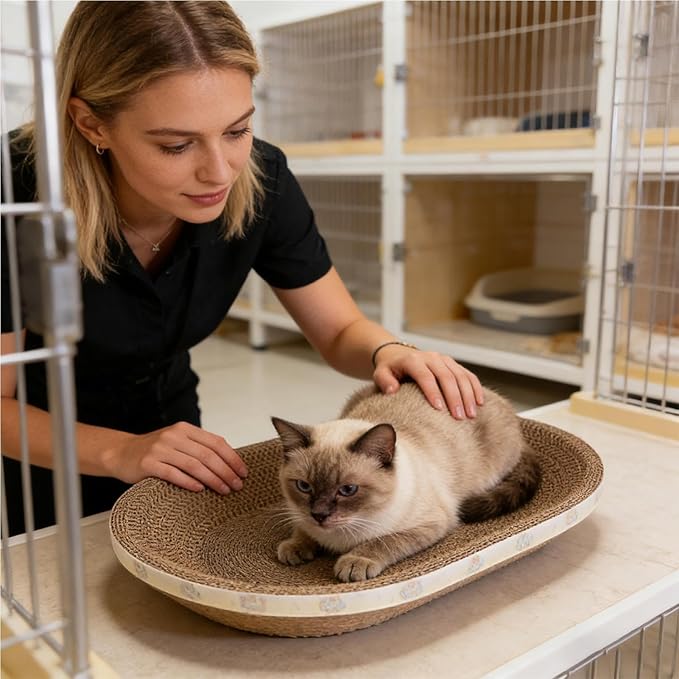 Càt Scràtcher Cardboard, Raised Edge Design, 1 Piece, Large Cat Scratcher Cardboard, Oval Indoor Cat Scratcher Bed, Blends with Home Decor, for Small Large Kitten Play Sleep Outdoor Home Living Room