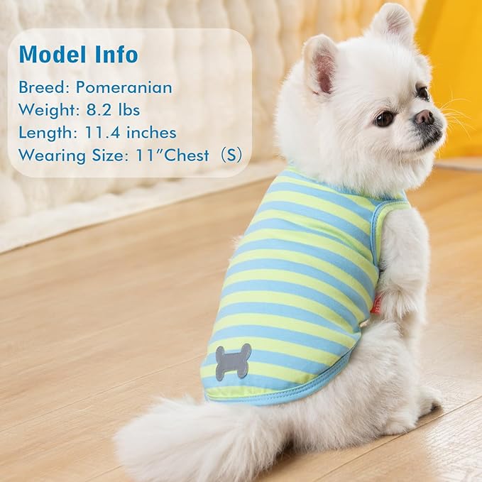 KYEESE 2Pack Dog Shirt, Soft Striped Dogs T Shirts, Lightweight Pet Tank Top, Sleeveless Dog Shirt for Small Dogs, Stretchy Comfortable Pet Vest, Blue, Large