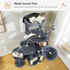Large Cat Tree for Indoor Cats, 59" Tall Cat Tower with 3 Removable Pompom Sticks, Spacious Condo, Large Hammock and Scratching Posts, Sturdy Play House for Large Cats,Dark Grey