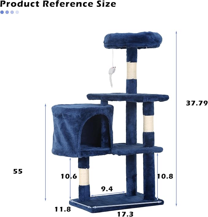 Heavy Duty Cat Tree,36 Inch Tall Cat Tower,Cozy Condos,Scratching Posts,Sisal Rope,Multi-Level Perches Platforms for Indoor Cats/Kittens,Sturdy Pet Climbing Furniture,Navy Blue