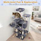 Tangkula Tall Cat Tree, 63 Inch Large Cat Tower with Sisal Scratching Posts, Plush Top Perch, Condo, Hammock, Basket Bed, Dangling Balls & Jumping Platforms for Indoor Cats Large Adult (Dark Grey)