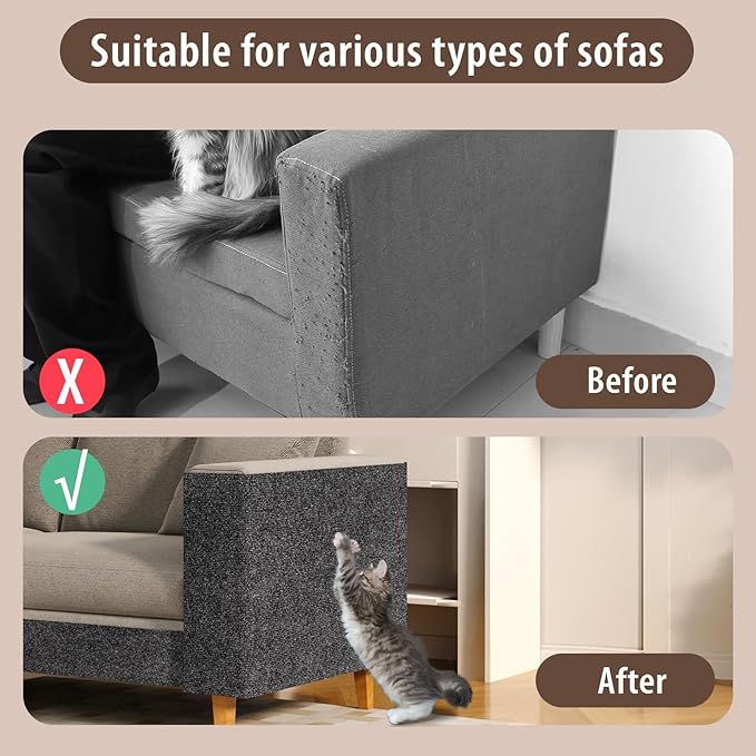 Cat Scratch Furniture Protector, 78.7''x15.7'' Adhesive Scratcher Pad Deterrent for Couch Sofa and Chair,DIY Cat Climbing Scratch Pad for Indoor Cats (Grey)