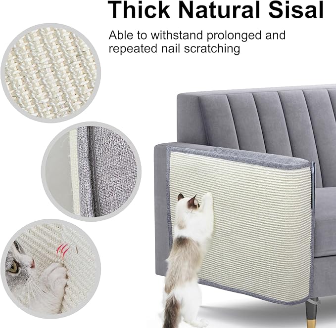 Upgraded Cat Scratch Furniture Protector,Cat Scratch Sofa Arm Sheild with Large Size Natural Sisal for Protecting Couch Sofa Chair Furniture 27.9''L*19.7''W (Light Grey/Right Handed)
