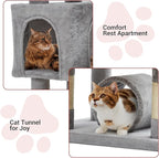 GarveeHome 67 in Cat Tree for Large Cats, Features Scratching Post, Cat Condo, Platforms, Tunnel, Hammock, Food Station & Bowls – Ideal for Indoor Cats, Light Gray