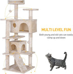 Premium Cat Tree 54-Inch Tall, Large Cat Condo Furniture with Sisal Posts and Plush Platforms, Luxury Lounger and Scratch Post for Happy Indoor Cats (Beige)