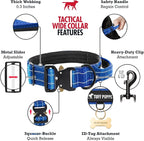 Tuff Pupper Tactical Dog Collar with Handle | Heavy Duty Adjustable Dog Collar | Military Nylon Collar for Medium Dogs | Quick-Release Buckle | Soft Padded Comfort | Training Control (Blue, Medium)