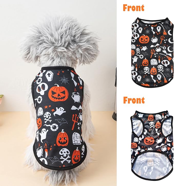 6 Pack Halloween Dog Clothes for Small Dogs, Soft and Breathable Puppy Kitten Dog Shirts for Pet Cats, Summer Dogs' T-Shirts Apparel Sleeveless Vests for Yorkies (Happy Halloween, X-Large)