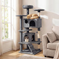 PETSITE 52-inch Cat Tree, Multi-Level Cat Tower with Sisal Scratching Posts, 2 Comfy Condos, Plush Padded Soft Top Perch, Dangling Balls, and Climbing Ladder, Ideal for Indoor Cats (Light Grey)