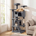 PETSITE 52-inch Cat Tree, Multi-Level Cat Tower with Sisal Scratching Posts, 2 Comfy Condos, Plush Padded Soft Top Perch, Dangling Balls, and Climbing Ladder, Ideal for Indoor Cats (Light Grey)
