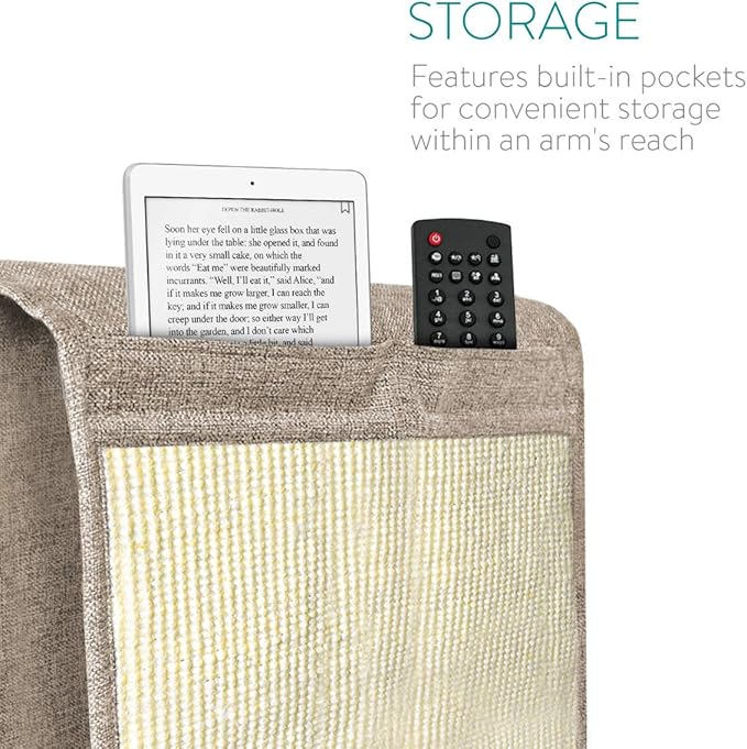 Navaris Cat Scratch Armrest Organizer - Sisal Furniture Protector Scratching Pad for Cats - Scratcher Mat Cover for Sofa Couch Armchair - Light Brown
