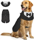 Supet Dog Tuxedo and Bandana Set with Bow Tie, Formal Outfit for Wedding Birthday Party Graduation Valentines, Pet Suit Clothes for Large Medium Small Dogs (Striped, L)