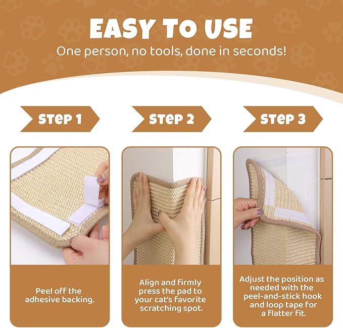 2 Pack Wall Coner Cat Scratcher with Tape, Natural Sisal Cat Corner Scratcher for Indoor Cats, Scratch Furniture Protector 20''x9.8'' + 15.7''x7.9''