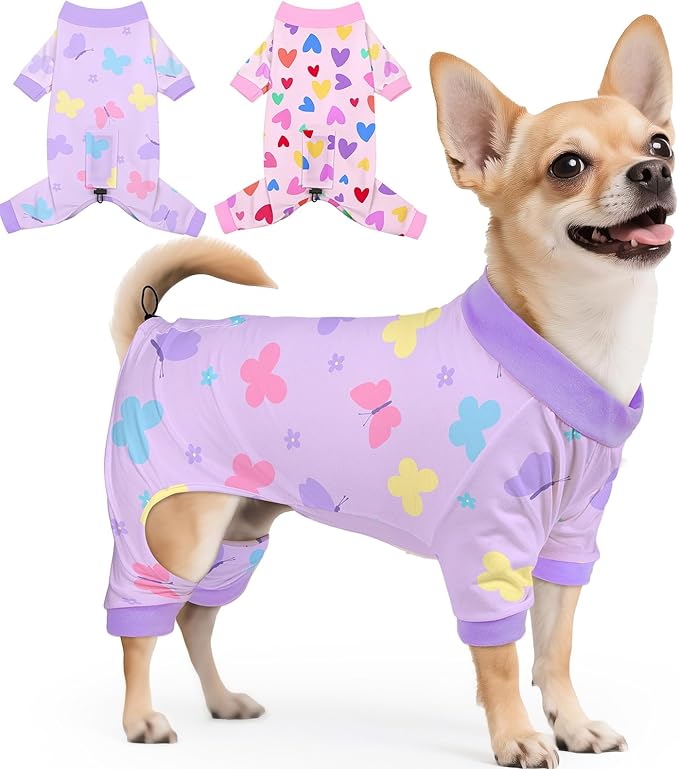 Glittme 2PACK Dog Pajamas Soft Dogs Clothes for Small Medium Dogs Elastic Cats Apparel Breathable Dog Pjs for Puppy