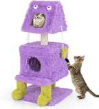 PETSITE 44 inch Monster-Themed Cute Cat Tree, Modern Cat Tree Tower with 2 Cat Condos, Sisal Scratching Post and Hanging Sound-Making Toys for Indoor Cats